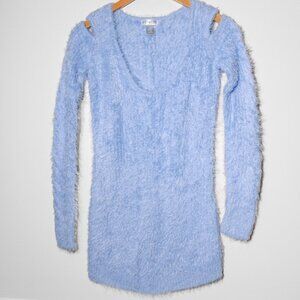 Venus Cold Shoulder Eyelash Sweater Light Blue Cozy Coquette Size XS